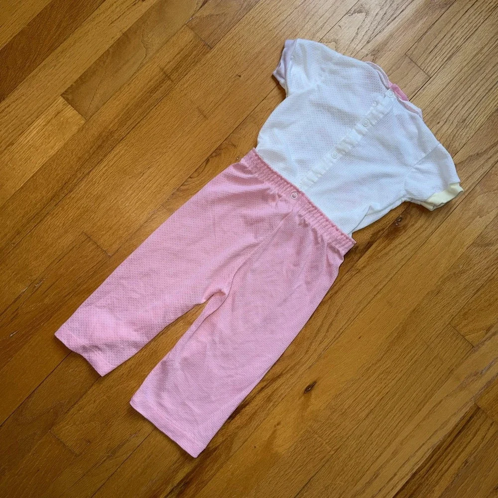 Vintage Carter's‎ Pajama Set 2T Pink Circus Clown Ruffle Knit USA Snap Waist